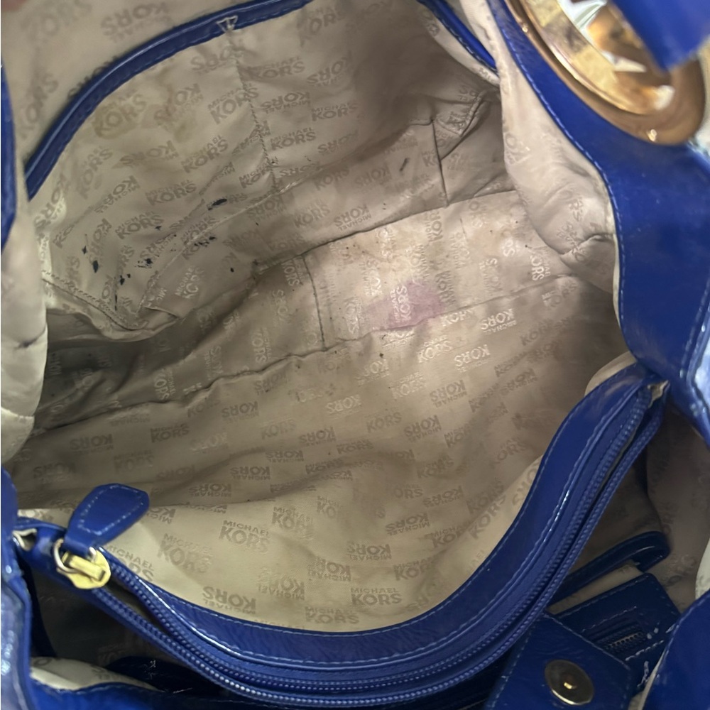 Michael Kors Shiny Blue Shoulder Bag with Gold Accent - Picture 7 of 10